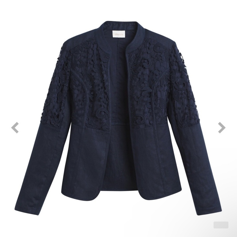 Chico's Lace and Linen Open Front Jacket Size 1